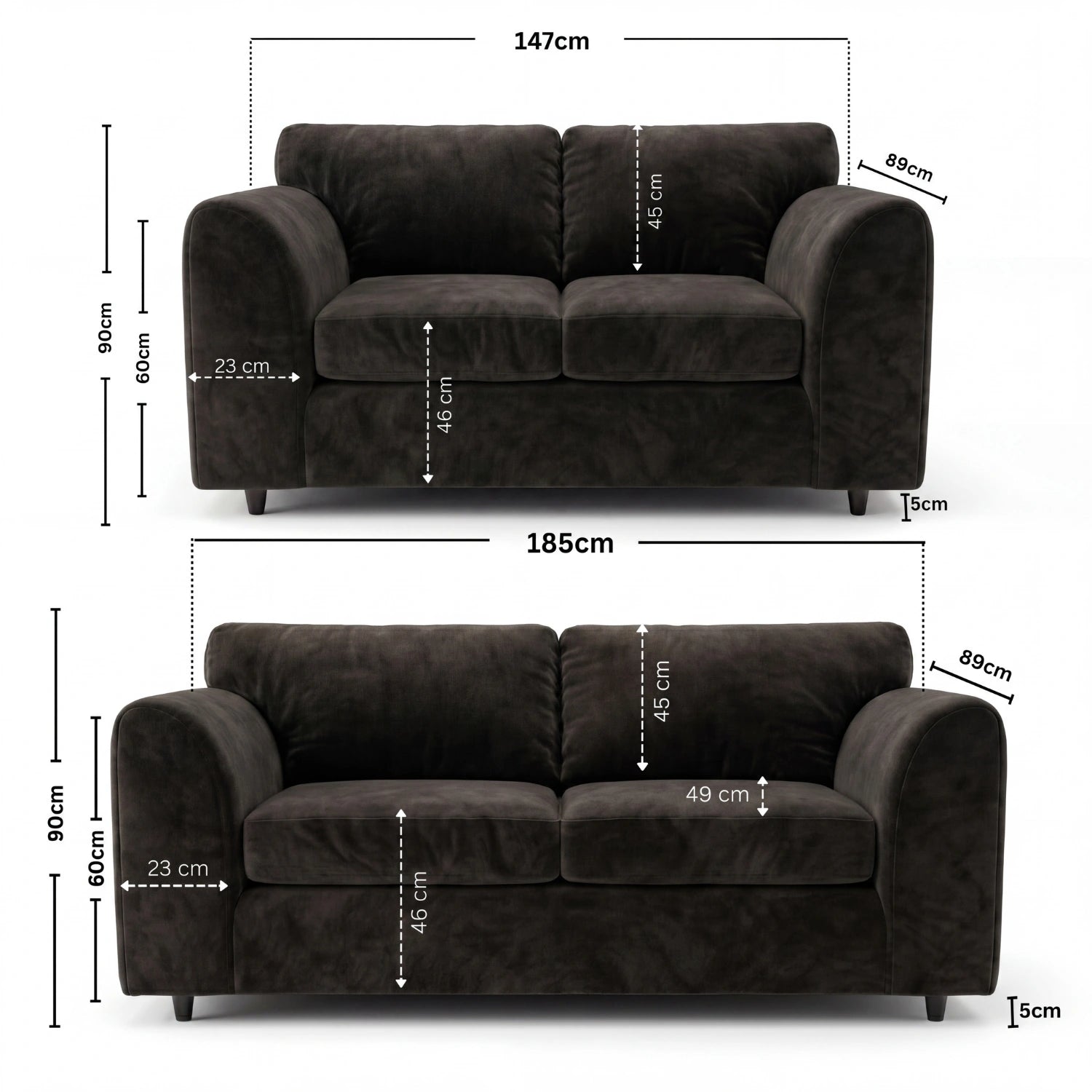 3 + 2 seater Black
