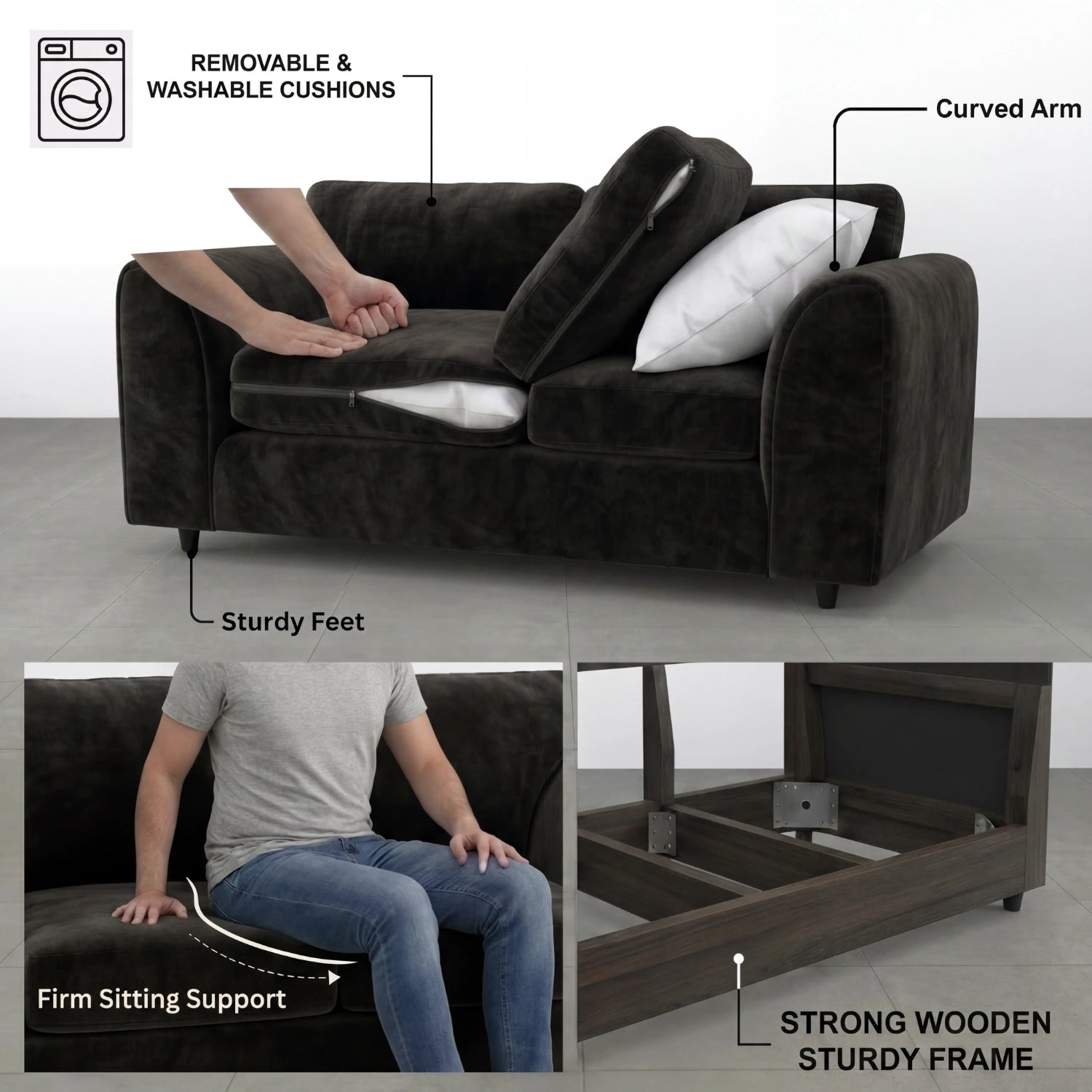 3 + 2 seater Black
