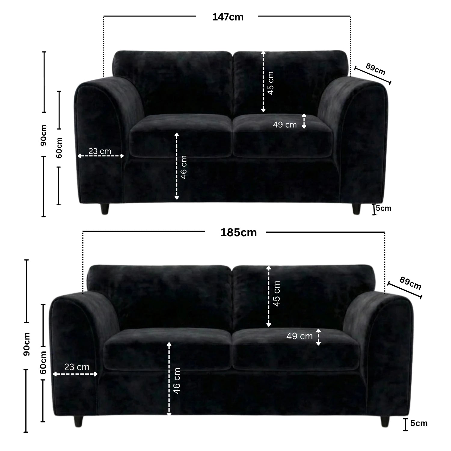 3 + 2 seater  Black