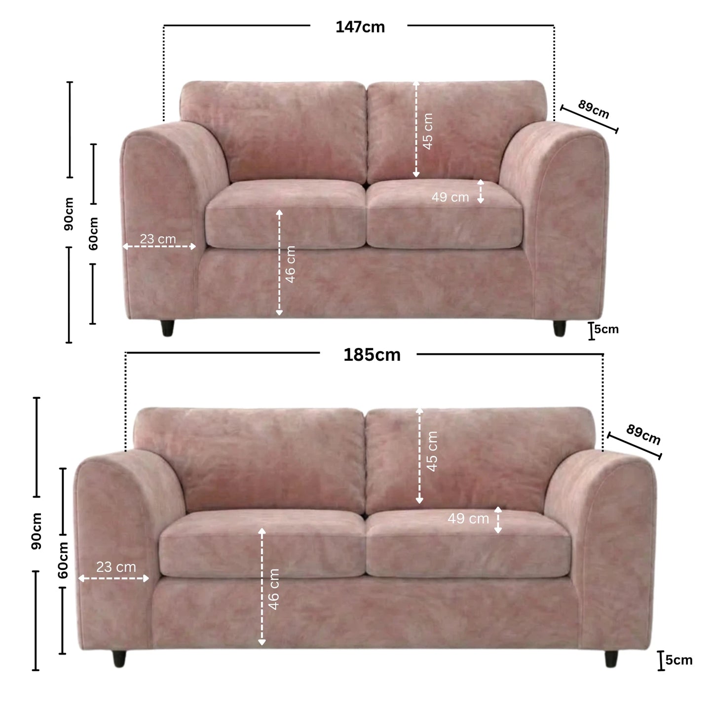 3 + 2 seater pink