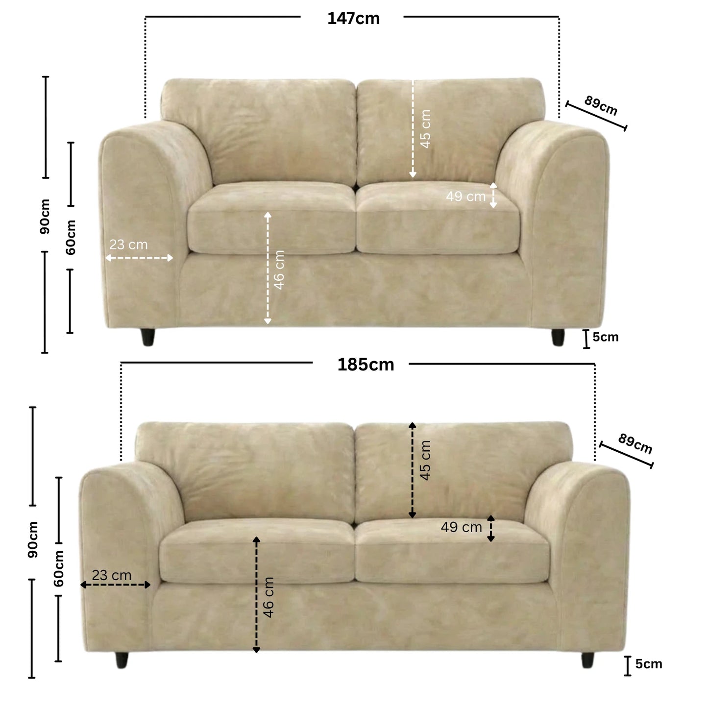 3 + 2 seater Cream