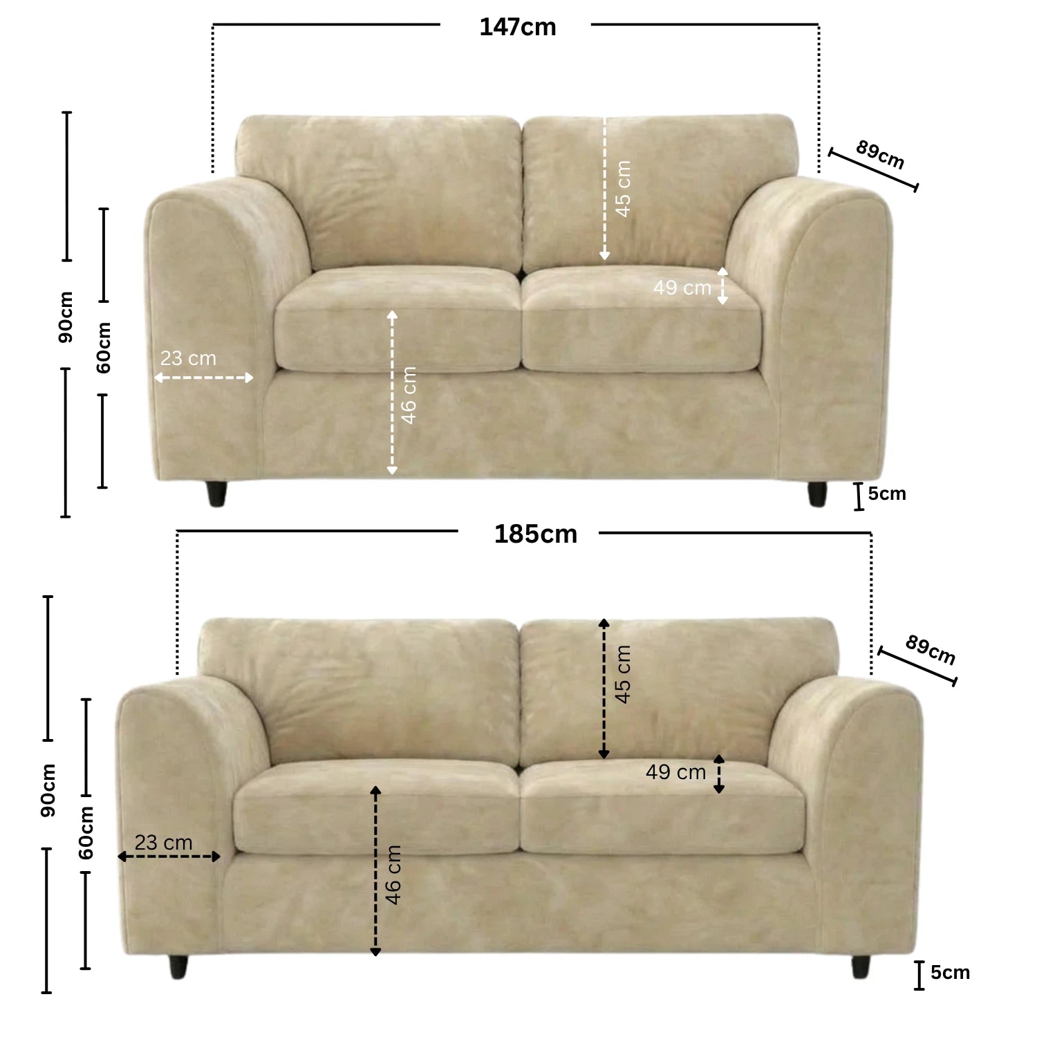 3 + 2 seater Cream
