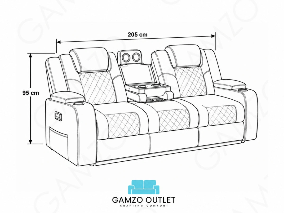 Brown Model O electric recliner sofa with three seats, featuring plush cushions and modern design from Gamzo Outlet.