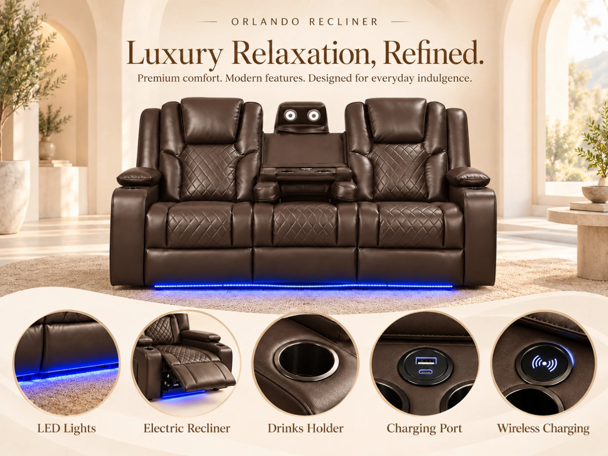 Brown Model O electric recliner sofa by Gamzo Outlet, featuring a 3-seater design with comfortable seating and modern style.