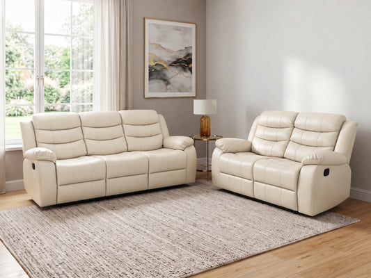 Cream Model R recliner sofa by Gamzo Outlet, showcasing the 3-seater design with plush fabric and comfortable armrests.