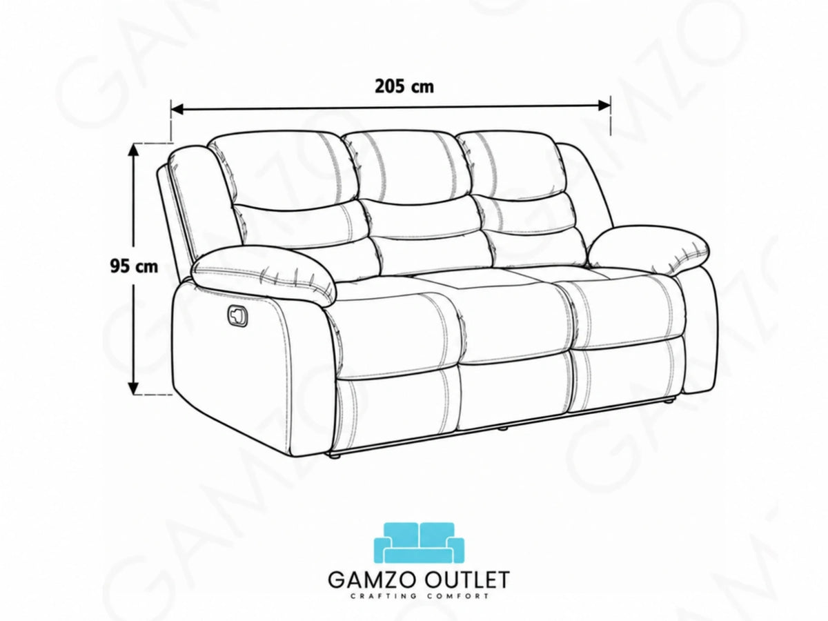 Cream Model R recliner sofa by Gamzo Outlet, 3-seater with plush cushions and modern design, showcased in a stylish living room setting.