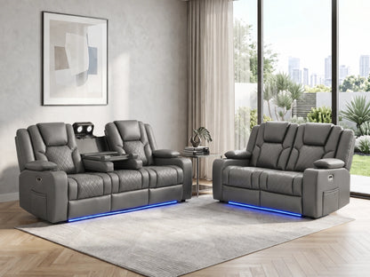 Grey Model O electric recliner sofa by Gamzo Outlet, three-seater with plush cushions and modern design.
