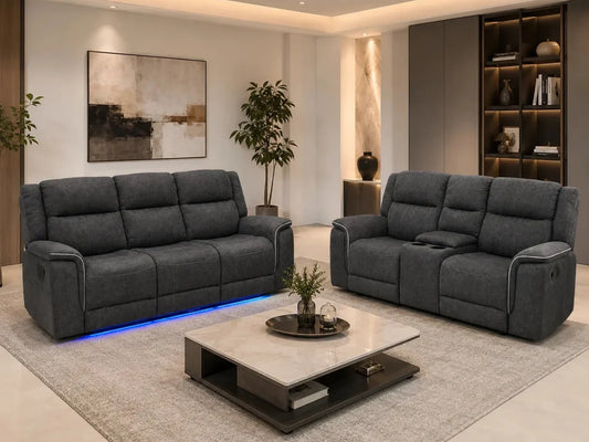 Grey Model H electric recliner 3-seater sofa by Gamzo Outlet with plush cushions and modern design.