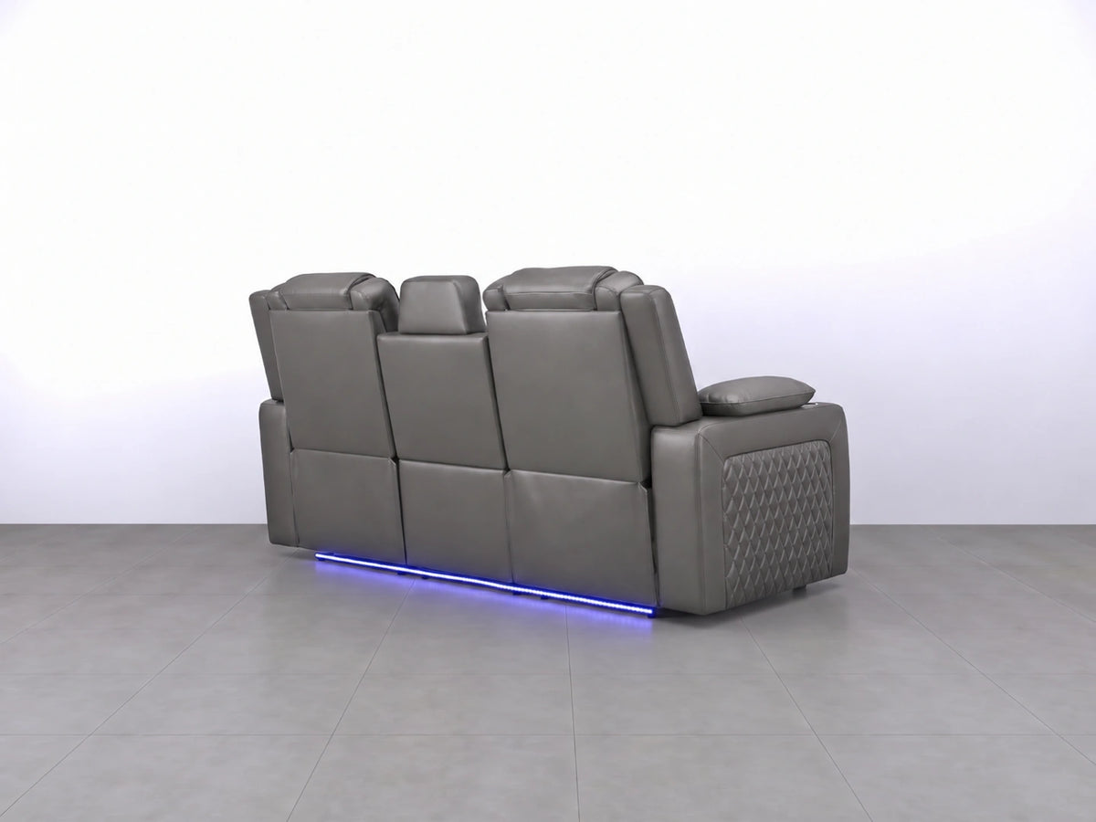 Grey Model O electric recliner sofa by Gamzo Outlet, showing a 3-seater with plush cushions and modern design.