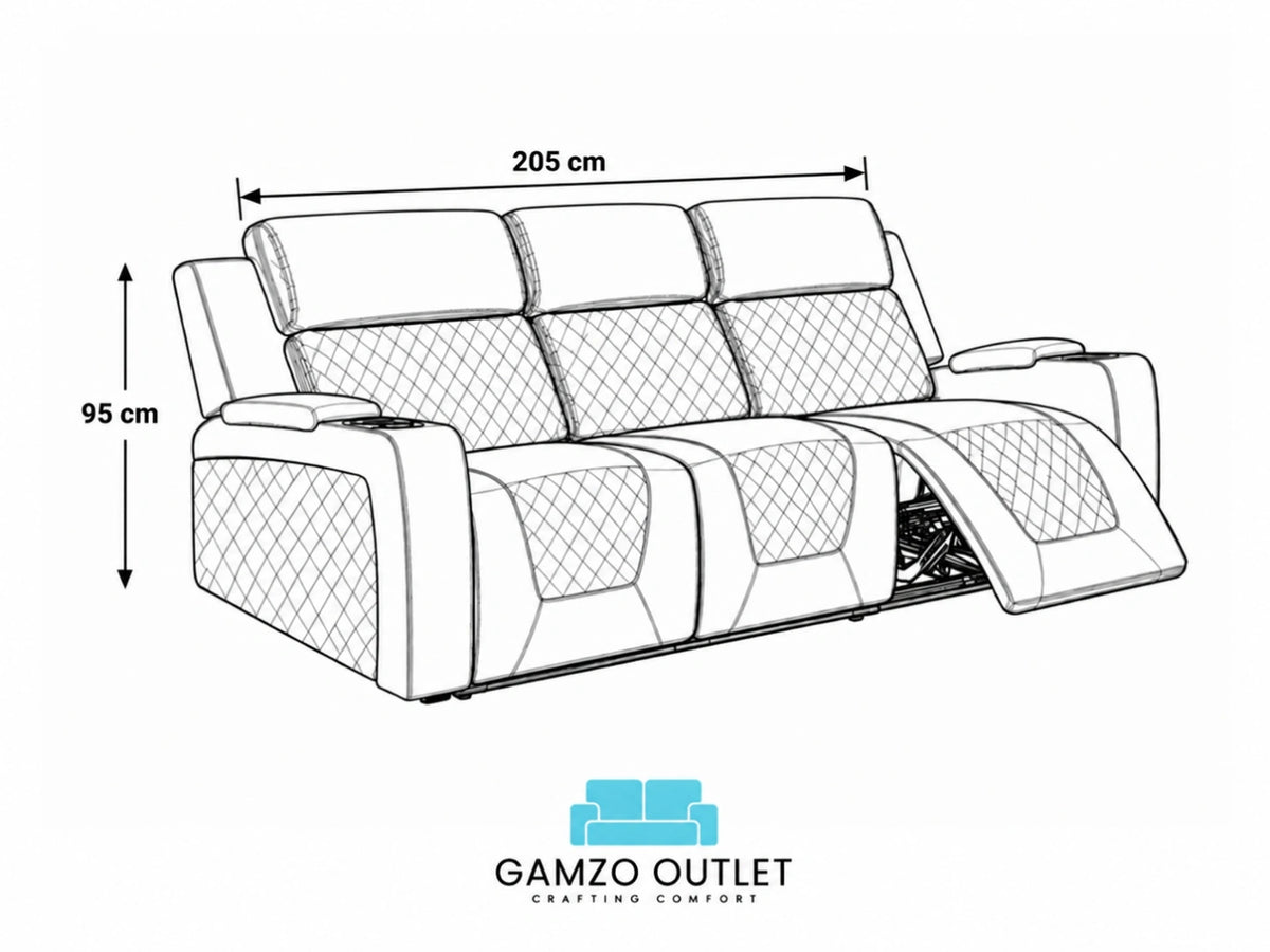 Brown Model B electric recliner sofa by Gamzo Outlet, three-seater with plush cushions and modern design.