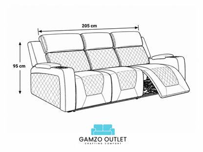 Brown Model B electric recliner sofa by Gamzo Outlet, three-seater with plush cushions and modern design.