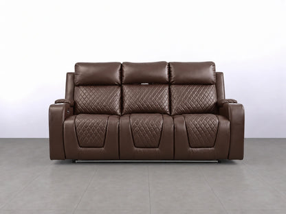 Brown Model B electric 3-seater recliner sofa by Gamzo Outlet with plush cushions and reclining features.