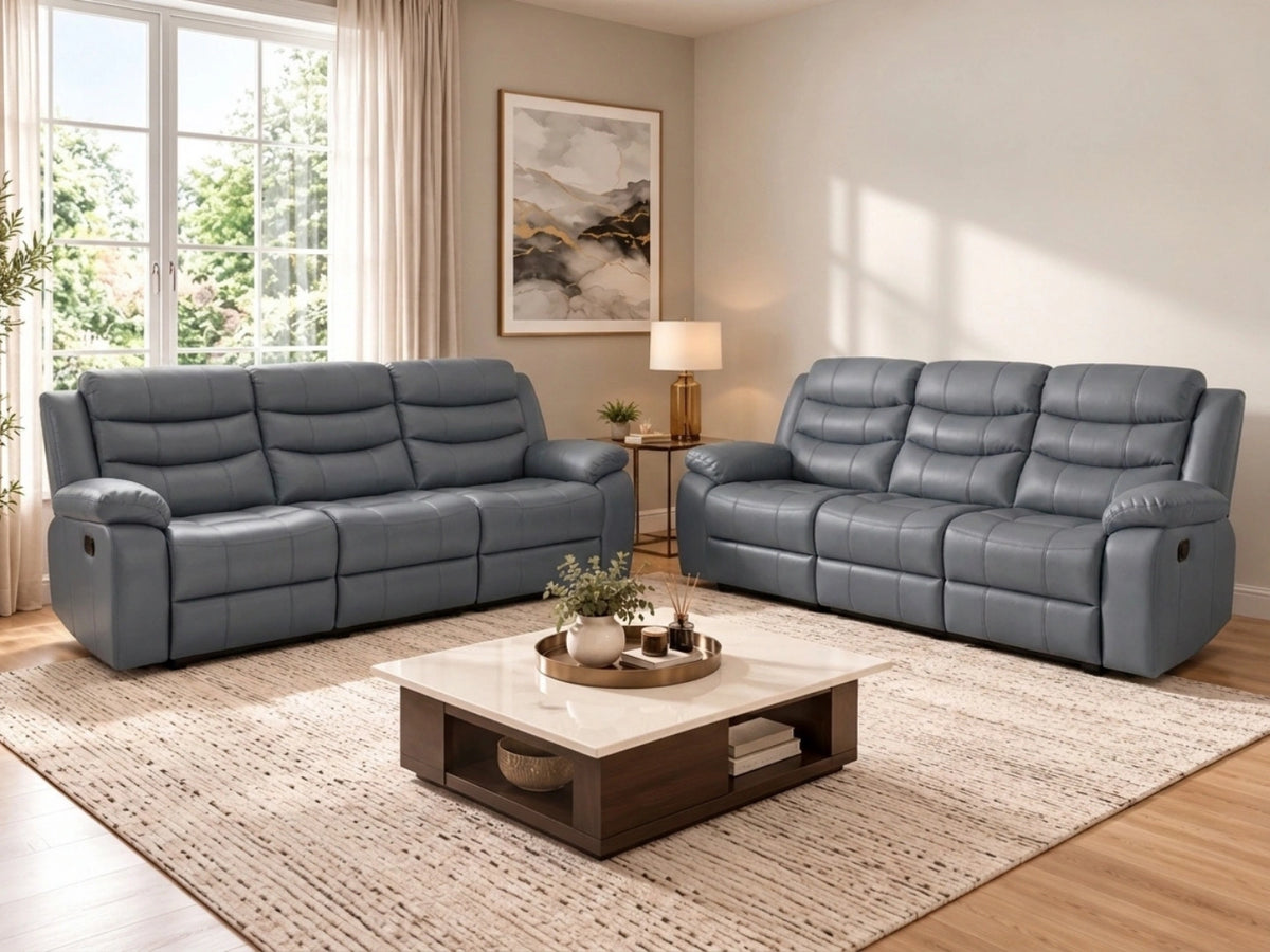 Grey Model R Recliner Sofa from Gamzo Outlet, three-seater with plush cushions and modern design, perfect for living rooms.
