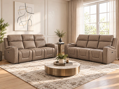 Mocha Model B electric recliner sofa from Gamzo Outlet, three-seater with plush cushions and modern design for comfortable seating.