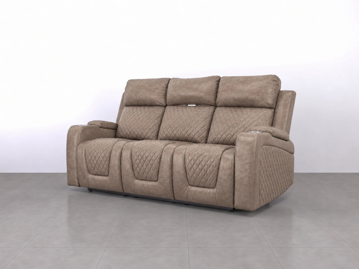 Mocha Model B electric 3-seater recliner sofa by Gamzo Outlet featuring plush cushions and built-in recline mechanism.
