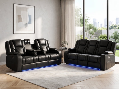 Black Model O electric recliner sofa with three seats, featuring plush cushions and modern design from Gamzo Outlet.