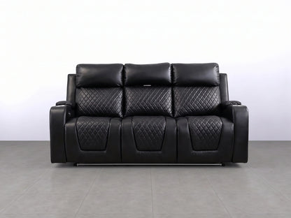 Black Model B electric recliner sofa with three seats from Gamzo Outlet, featuring plush cushioning and modern design.