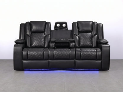 Black Model O electric recliner sofa with three seats from Gamzo Outlet, featuring modern design and plush cushioning.