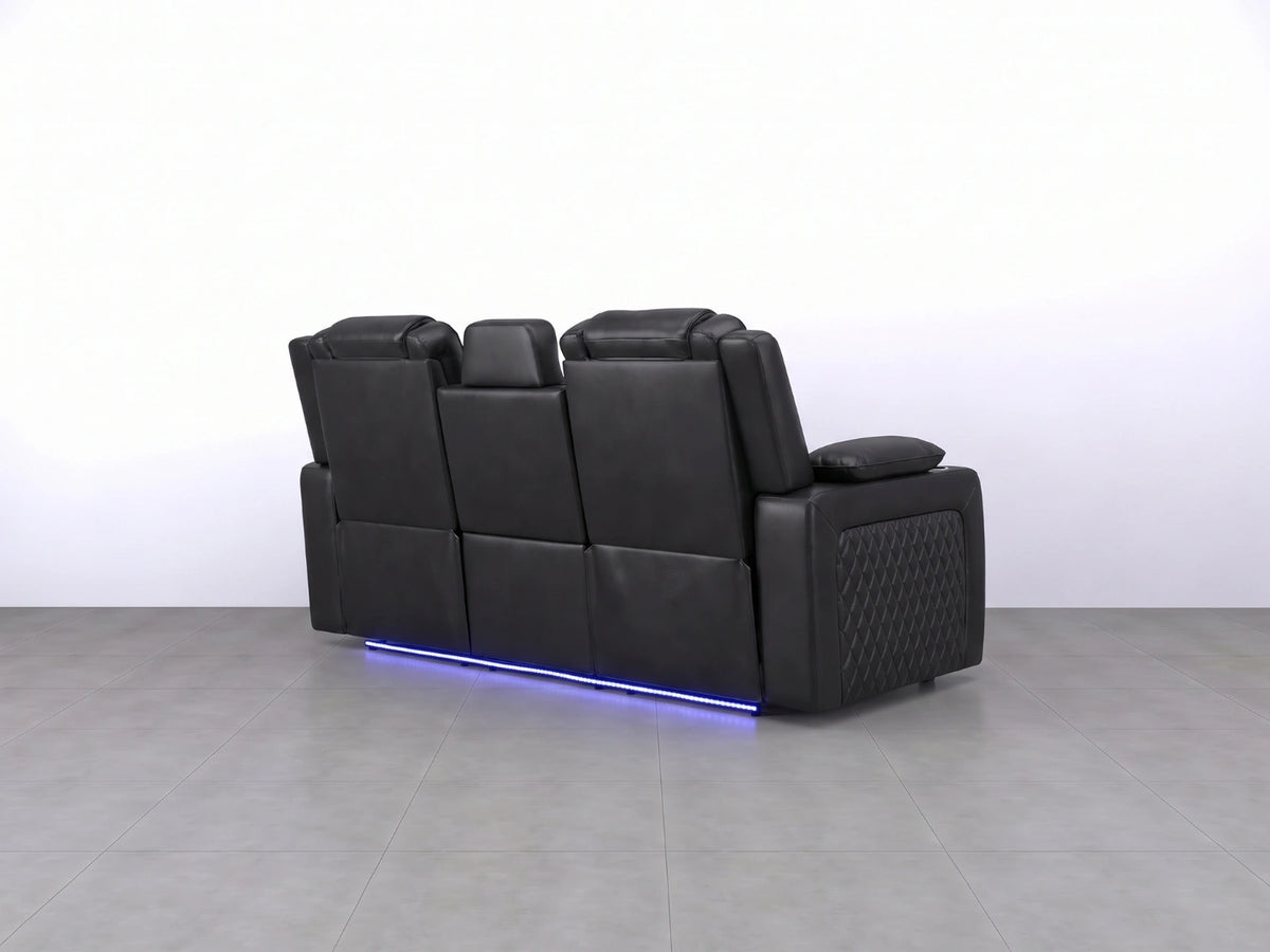 Black Model O electric recliner sofa by Gamzo Outlet, showcasing a 3-seater design with plush cushions and modern style.
