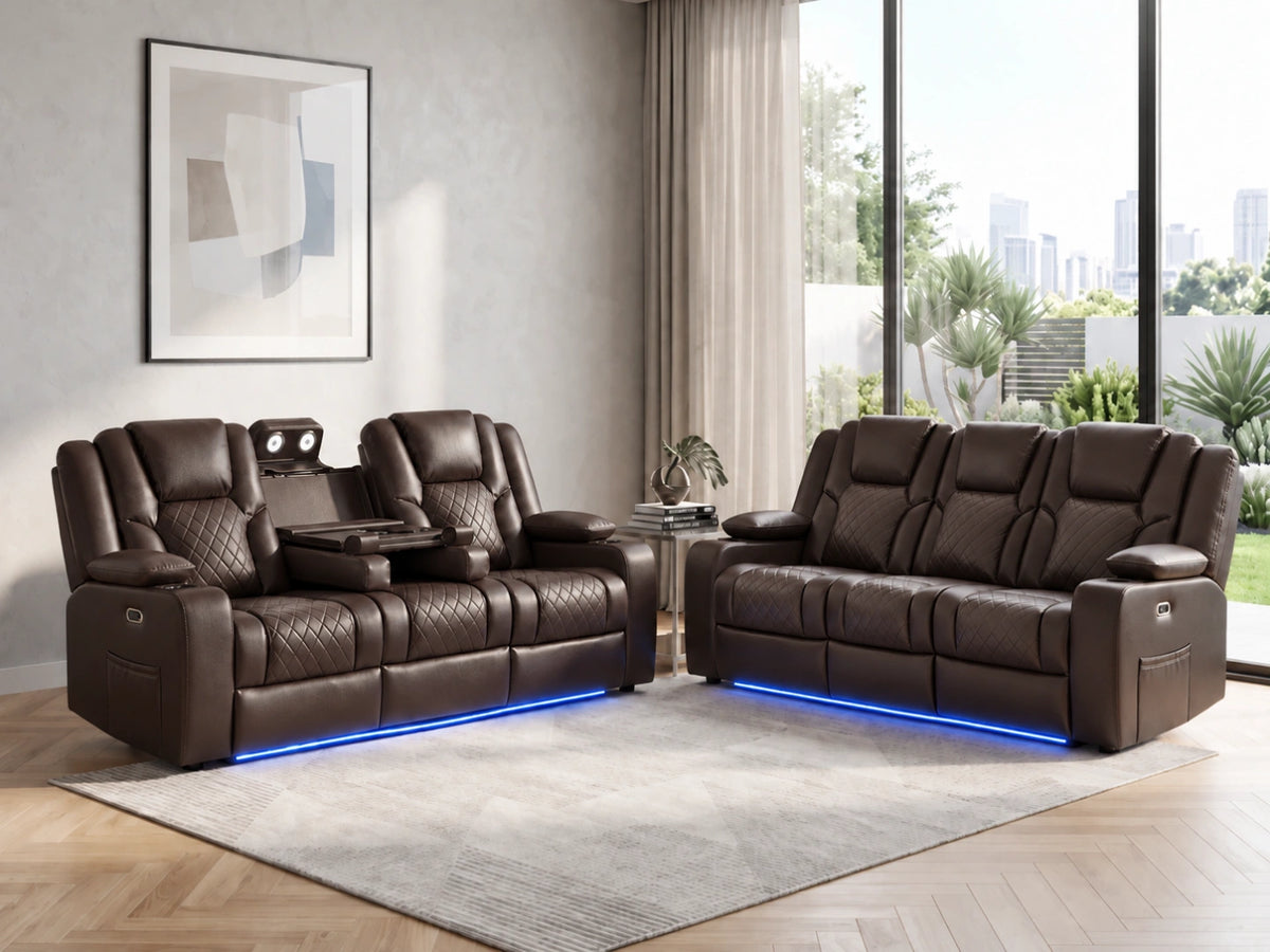 Brown Model O electric recliner sofa by Gamzo Outlet, featuring a three-seater design with plush cushioning and modern style.