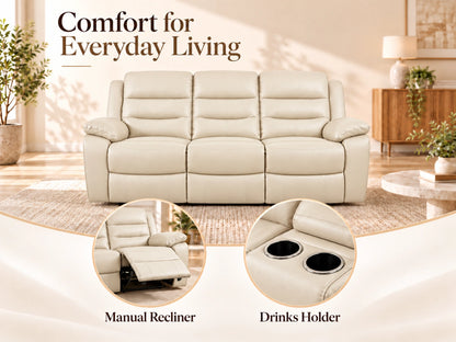 Cream Model R recliner sofa by Gamzo Outlet featuring a three-seater design with plush cushions and a comfortable reclining feature.