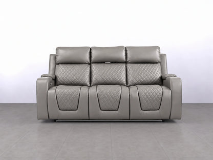 Grey Model B electric recliner sofa by Gamzo Outlet, 3-seater fabric sofa with plush cushions and reclining features.