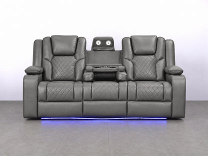 Gray Model O electric recliner sofa with three seats from Gamzo Outlet, featuring plush cushions and modern design.