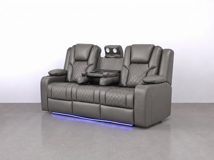 Grey Model O electric recliner sofa by Gamzo Outlet, showing a 3-seater modern sofa with plush cushions and reclining feature.