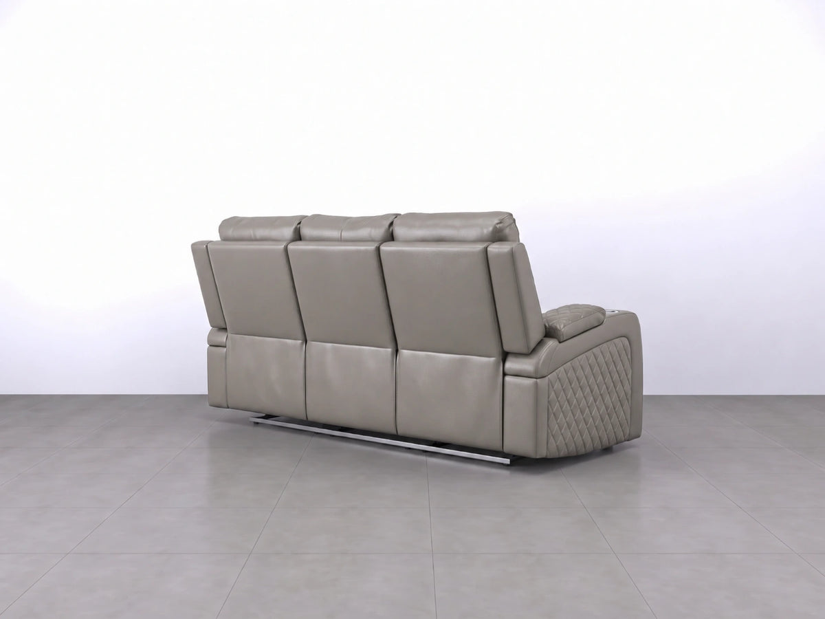 Grey Model B electric recliner sofa with three seats from Gamzo Outlet, featuring plush cushions and modern design.