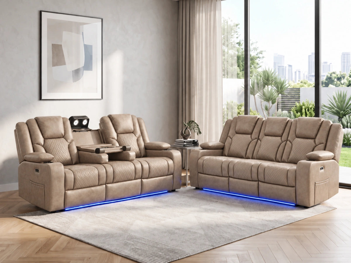Mocha Model O electric recliner sofa by Gamzo Outlet, showing a 3-seater with plush cushions and modern design.