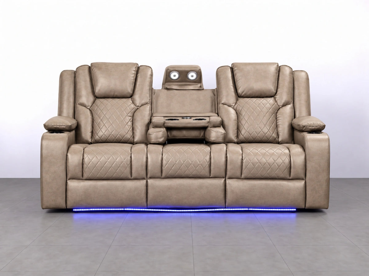 Three-seater mocha Model O electric recliner sofa by Gamzo Outlet, featuring plush cushions and modern design.