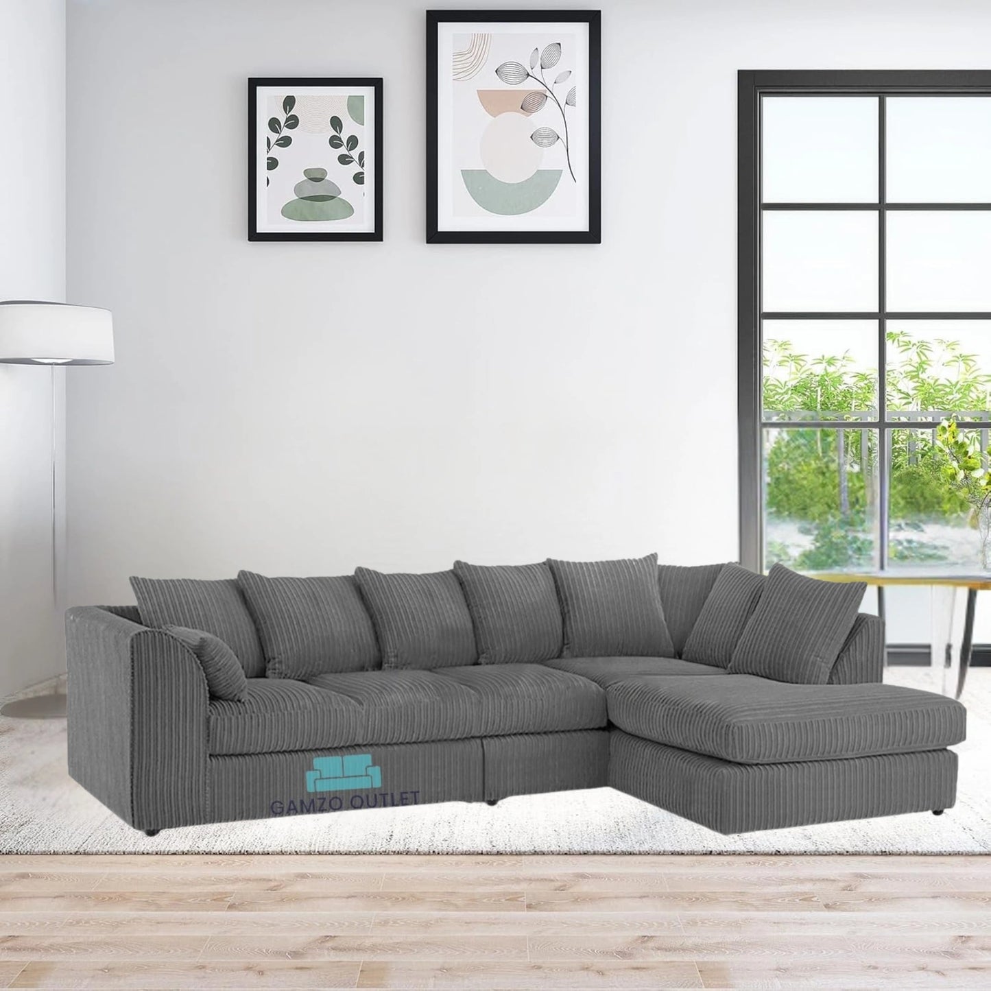 XL Jumbo Cord Fabric L Shape Scatter Back Sofa