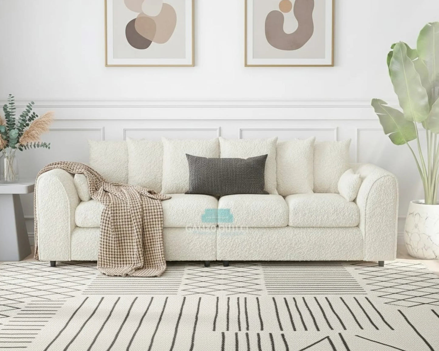 Boucle Fabric 4 Seater Scatter Back Sofa - Gamzo Outlet