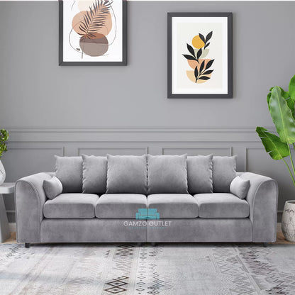 Plush Fabric 4 Seater Scatter Back Sofa