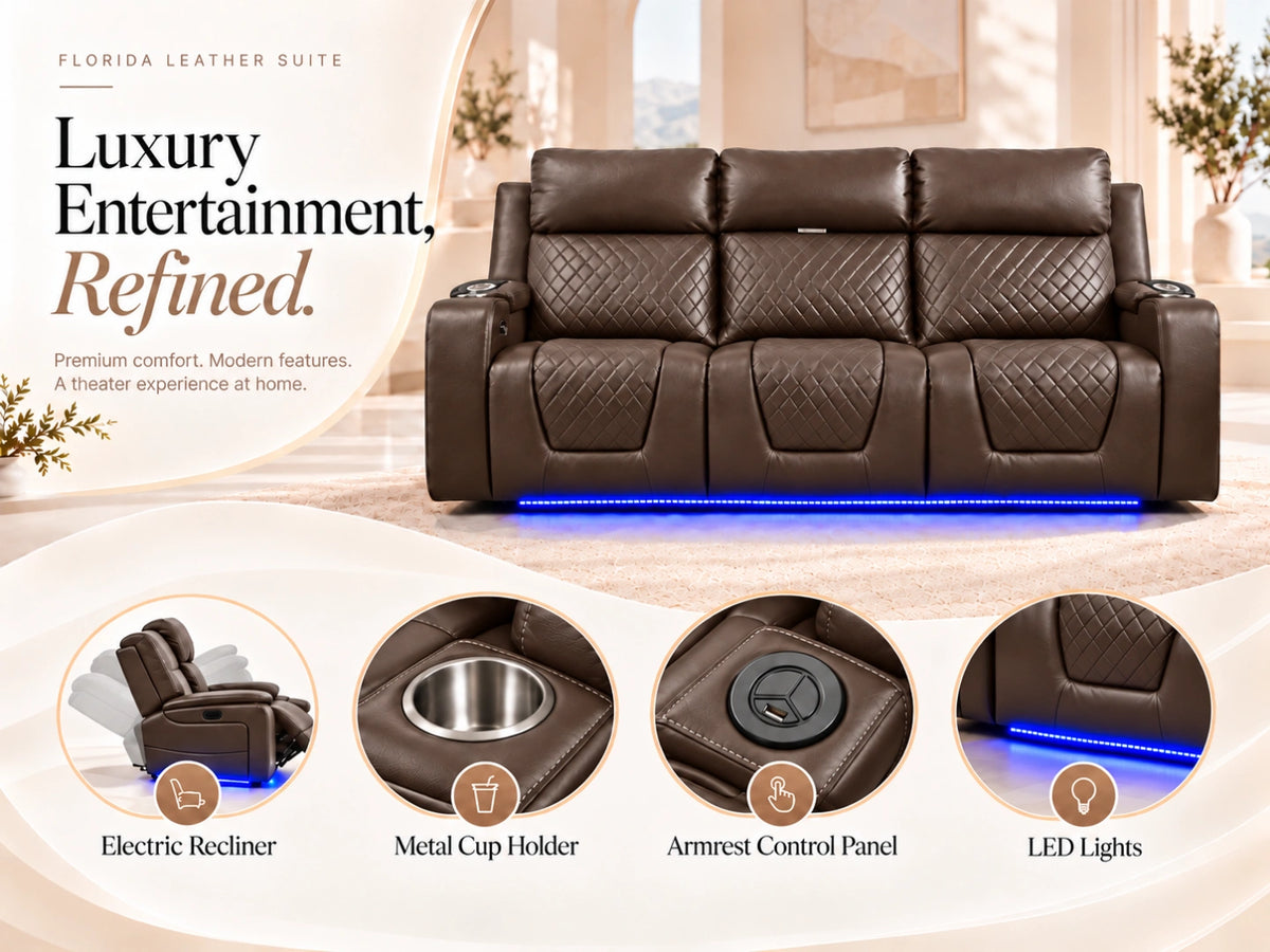 Brown Model B electric recliner sofa from Gamzo Outlet, 3-seater with plush cushions and modern design.