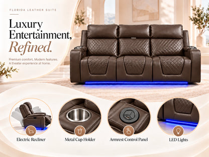 Brown Model B electric recliner sofa from Gamzo Outlet, 3-seater with plush cushions and modern design.