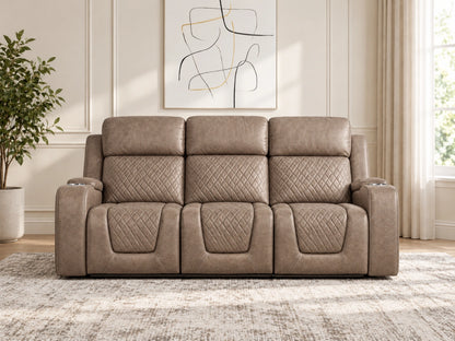 Mocha Model B electric 3-seater recliner sofa by Gamzo Outlet with plush cushions and modern design.