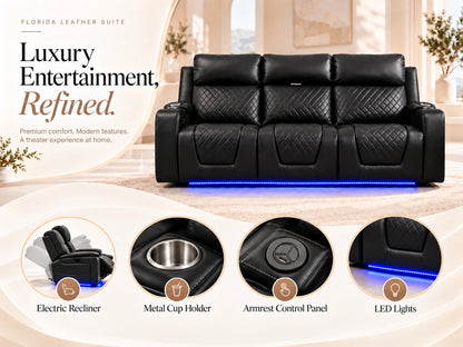 Black Model B electric recliner sofa with three seats, featuring plush cushions and modern design by Gamzo Outlet.