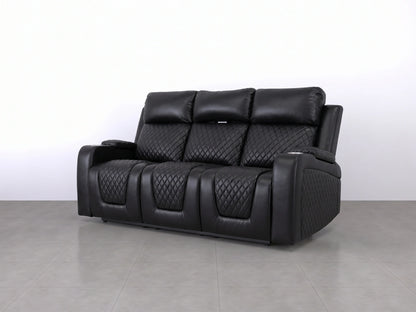 Gamzo Outlet Model B electric recliner sofa, black 3-seater sofa with plush cushions and modern design.