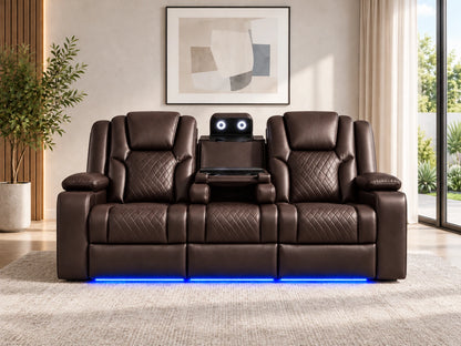 Brown Model O electric recliner sofa with three seats, featuring plush cushions and modern design from Gamzo Outlet.