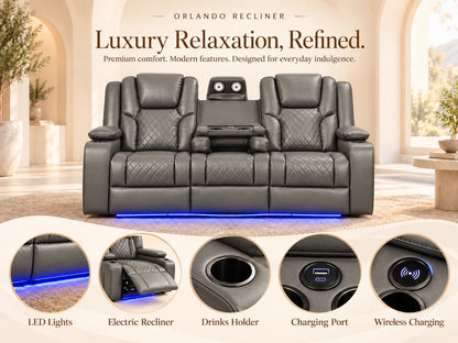 Grey Model O electric recliner sofa by Gamzo Outlet, a 3-seater with plush cushions and modern design.