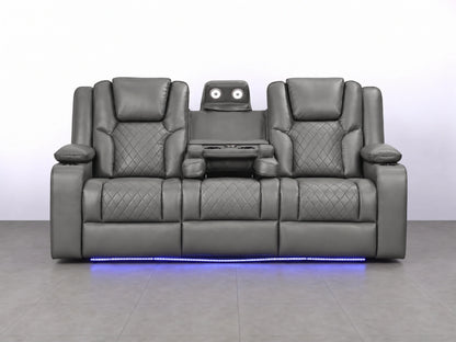 Grey Model O electric recliner sofa by Gamzo Outlet, three-seater with plush cushions and modern design.
