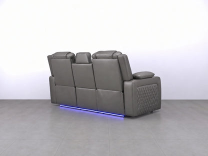 Grey Model O electric recliner sofa by Gamzo Outlet, showing a comfortable three-seater with plush cushions and modern design.
