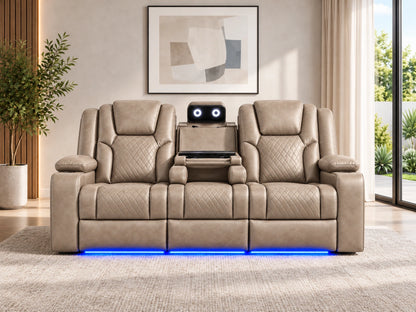 Mocha-colored Model O electric recliner sofa by Gamzo Outlet, featuring plush cushions and a modern three-seater design.