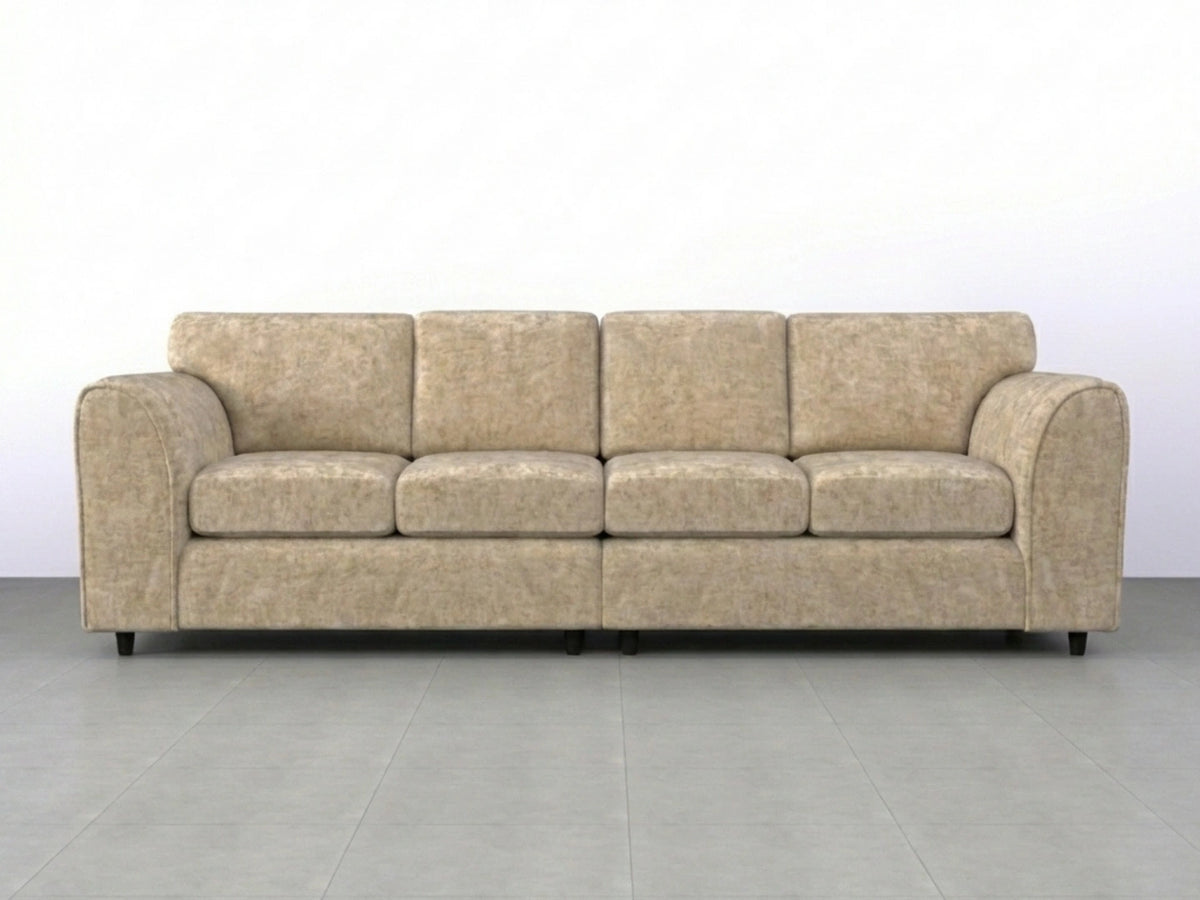 Beige Alaska Fabric 4 Seater Sofa with full back and cushion details from Gamzo Outlet in a modern living room setting.
