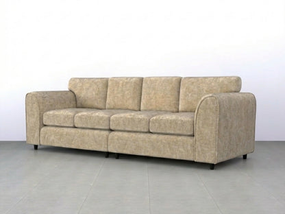Gamzo Outlet Alaska Fabric 4 Seater full-back beige sofa with plush cushions and wooden legs, ideal for modern living rooms.