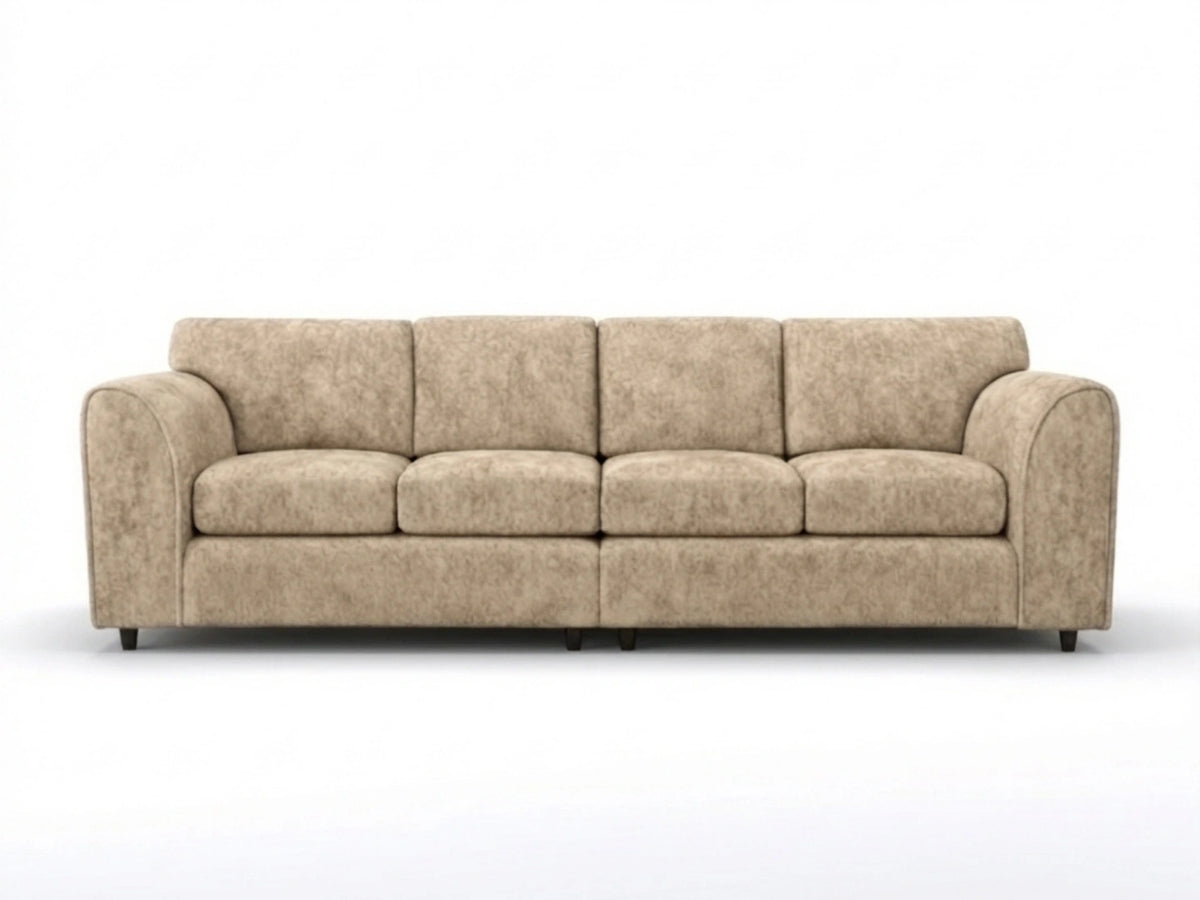 Gamzo Outlet Alaska Fabric 4 Seater Sofa in beige with full back support, designed for comfortable seating in living rooms.