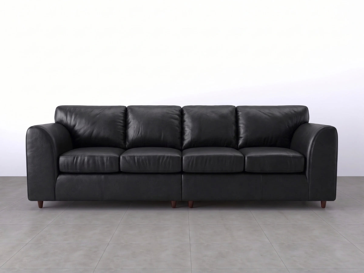 Black Dillon 4-seater leather sofa by Gamzo Outlet featuring a full back design and plush cushioning for comfortable seating.