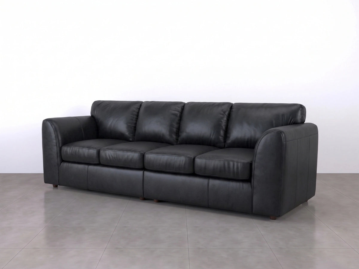 Black Dillon Full Back 4 Seater Leather Sofa by Gamzo Outlet, showcasing plush leather upholstery and spacious seating.