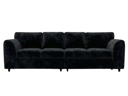 Black plush velvet 4-seater full-back corner sofa from Gamzo Outlet, showing soft cushions and spacious seating for four.